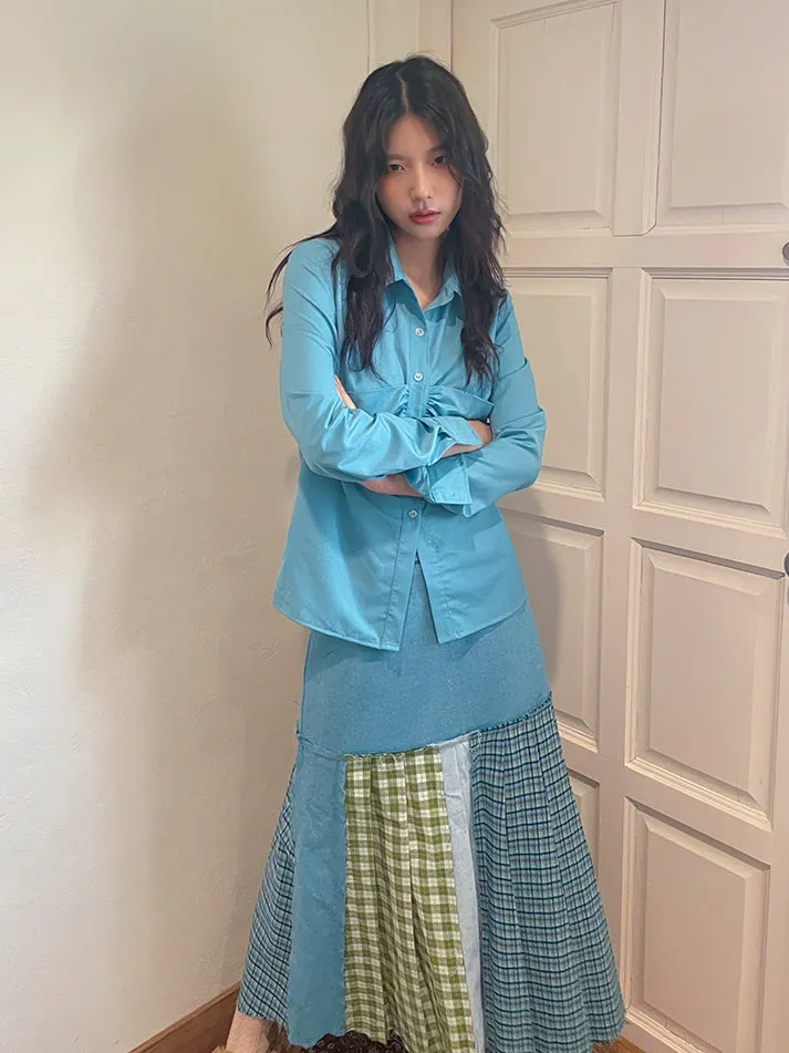 Plain Gather Pleats Simple Shirt＆Mini-Skirt