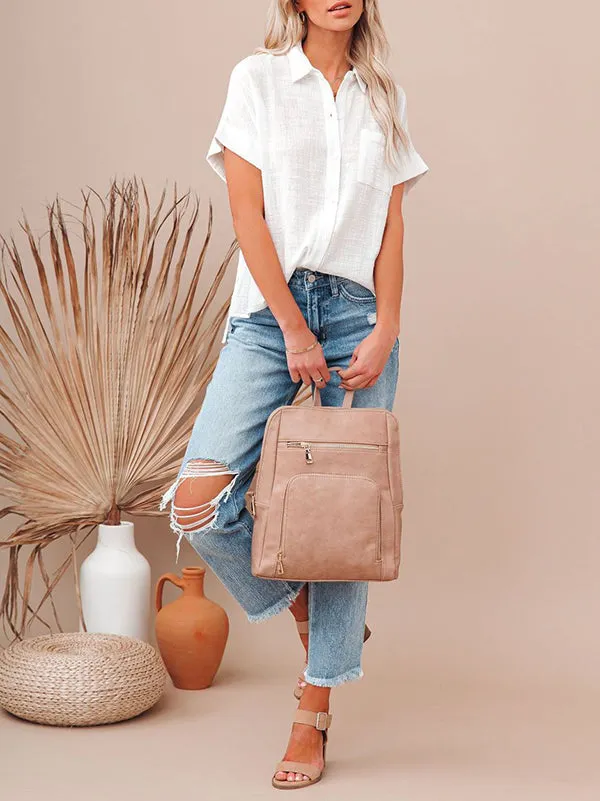 Pleated Loose Short Sleeves Lapel Blouses&Shirts Tops
