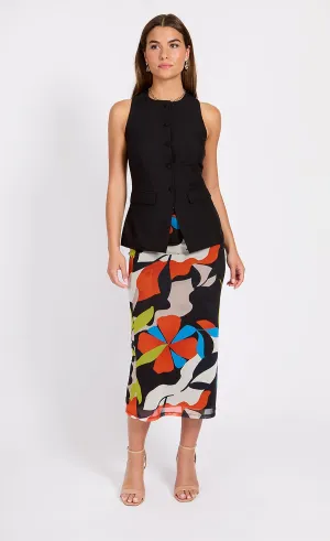 Printed Mesh Midi Skirt - Multcolour