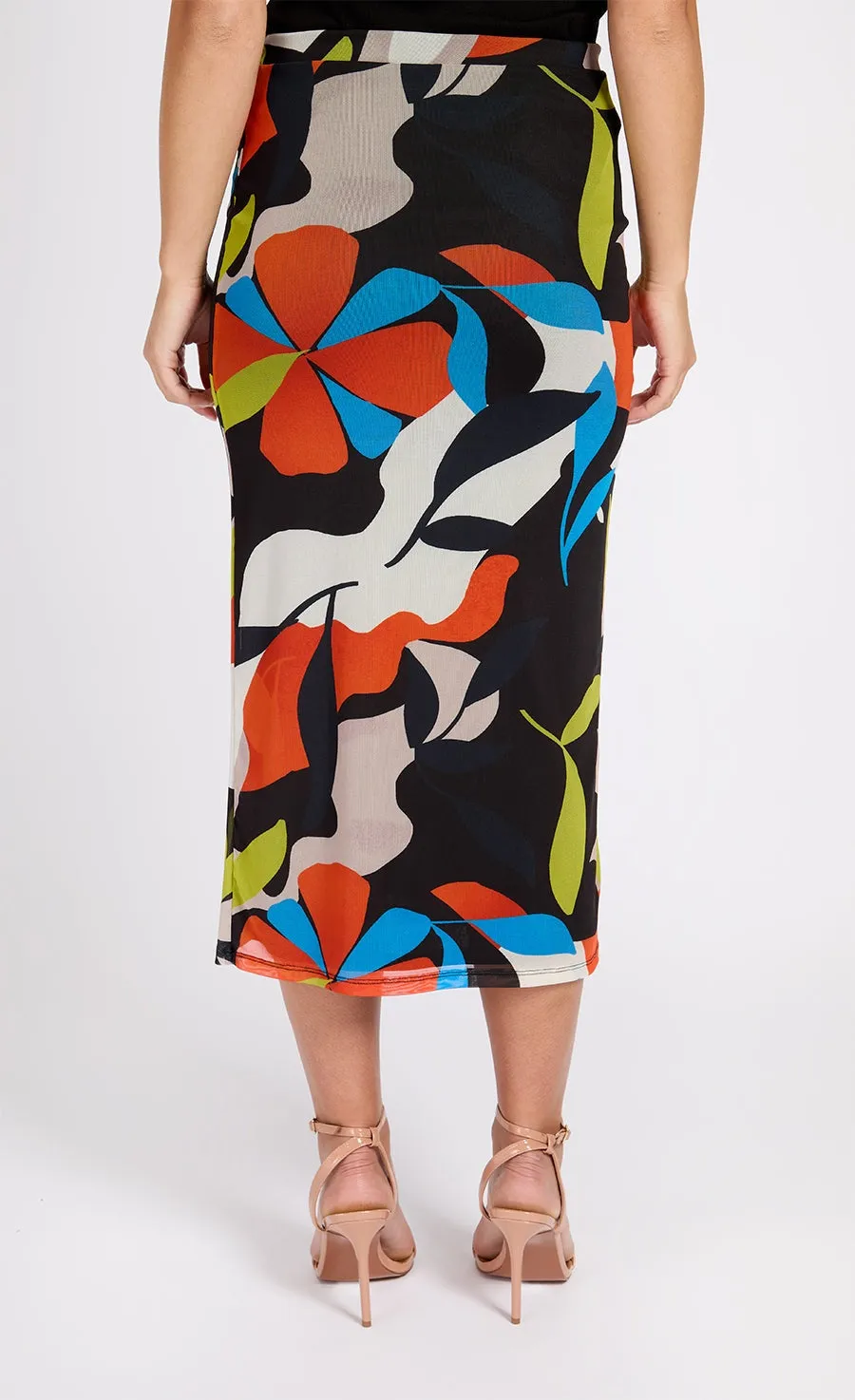 Printed Mesh Midi Skirt - Multcolour