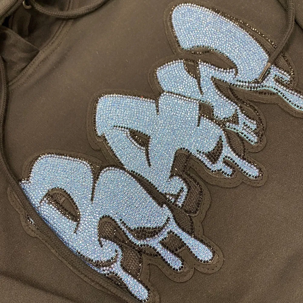 Rawyalty Bling Stone Hoodies-Black With Light Blue Diamond