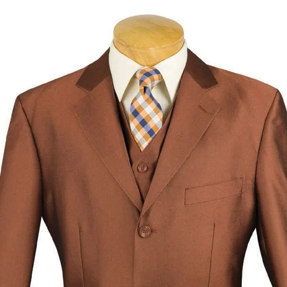 Regular Fit Dress Suit 3 Piece 3 Button Shiny Sharkskin Amber