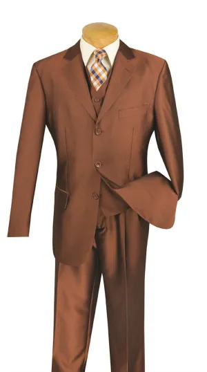 Regular Fit Dress Suit 3 Piece 3 Button Shiny Sharkskin Amber