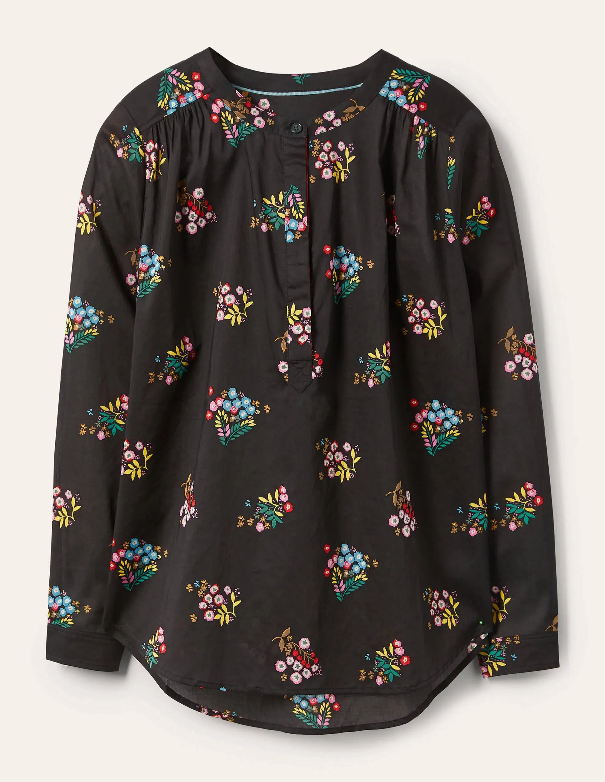 Relaxed Popover Cotton Shirt-Black, Delicate Spring