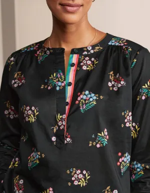 Relaxed Popover Cotton Shirt-Black, Delicate Spring