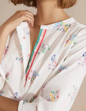 Relaxed Popover Cotton Shirt-Ivory, Delicate Sprig