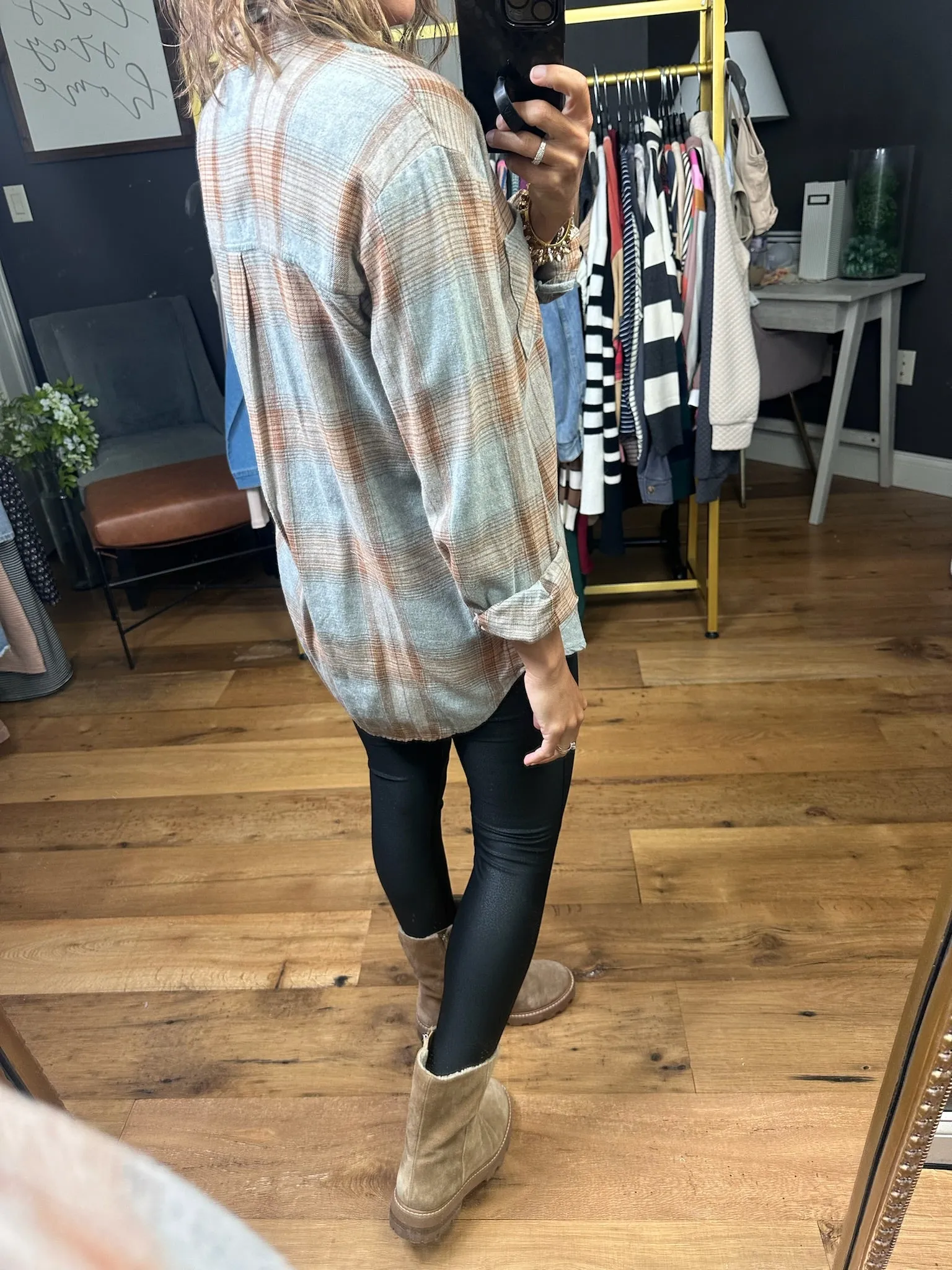 Right Time, Right Place Plaid Button-Down Top - Caramel