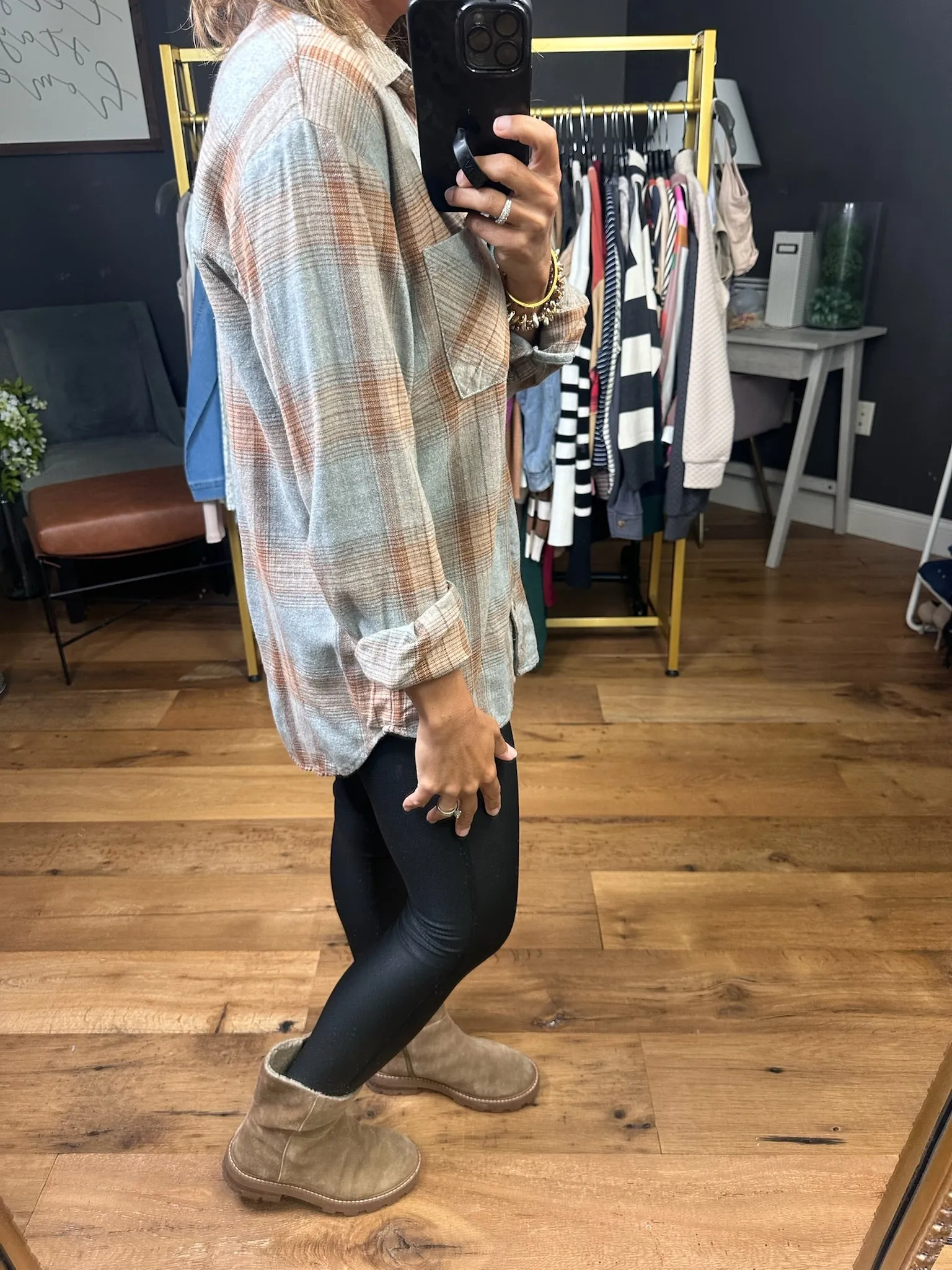 Right Time, Right Place Plaid Button-Down Top - Caramel