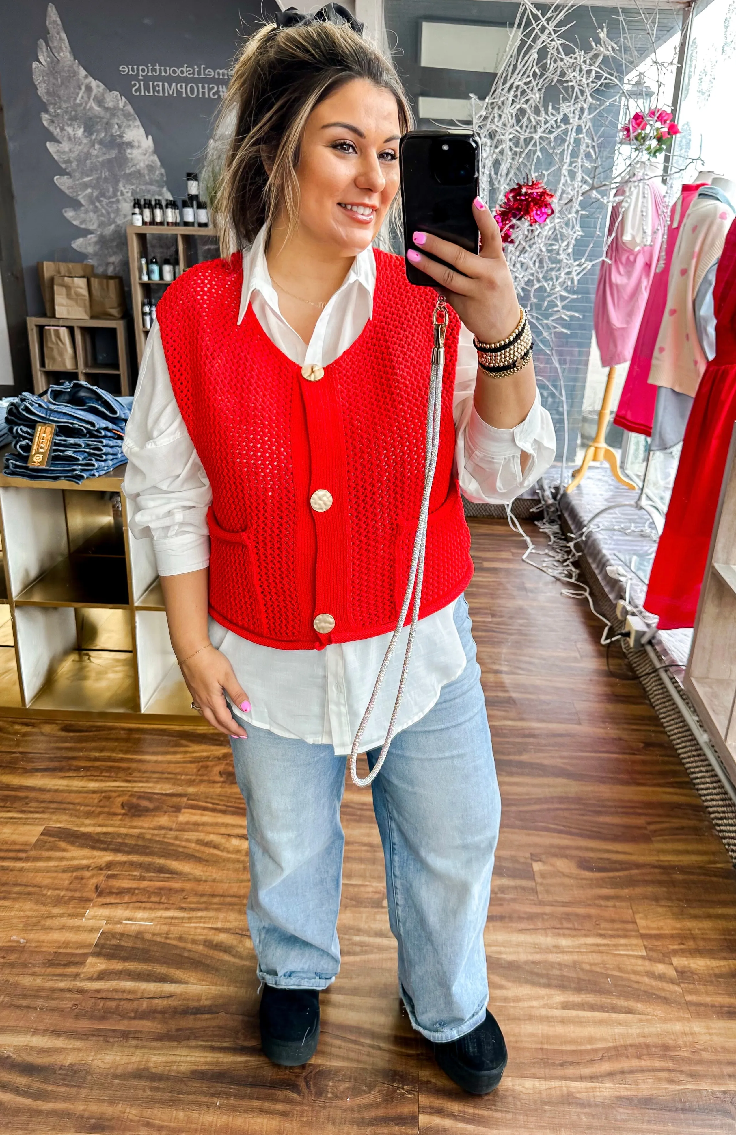 ROSE- Red sweater Knit vibrant red vest