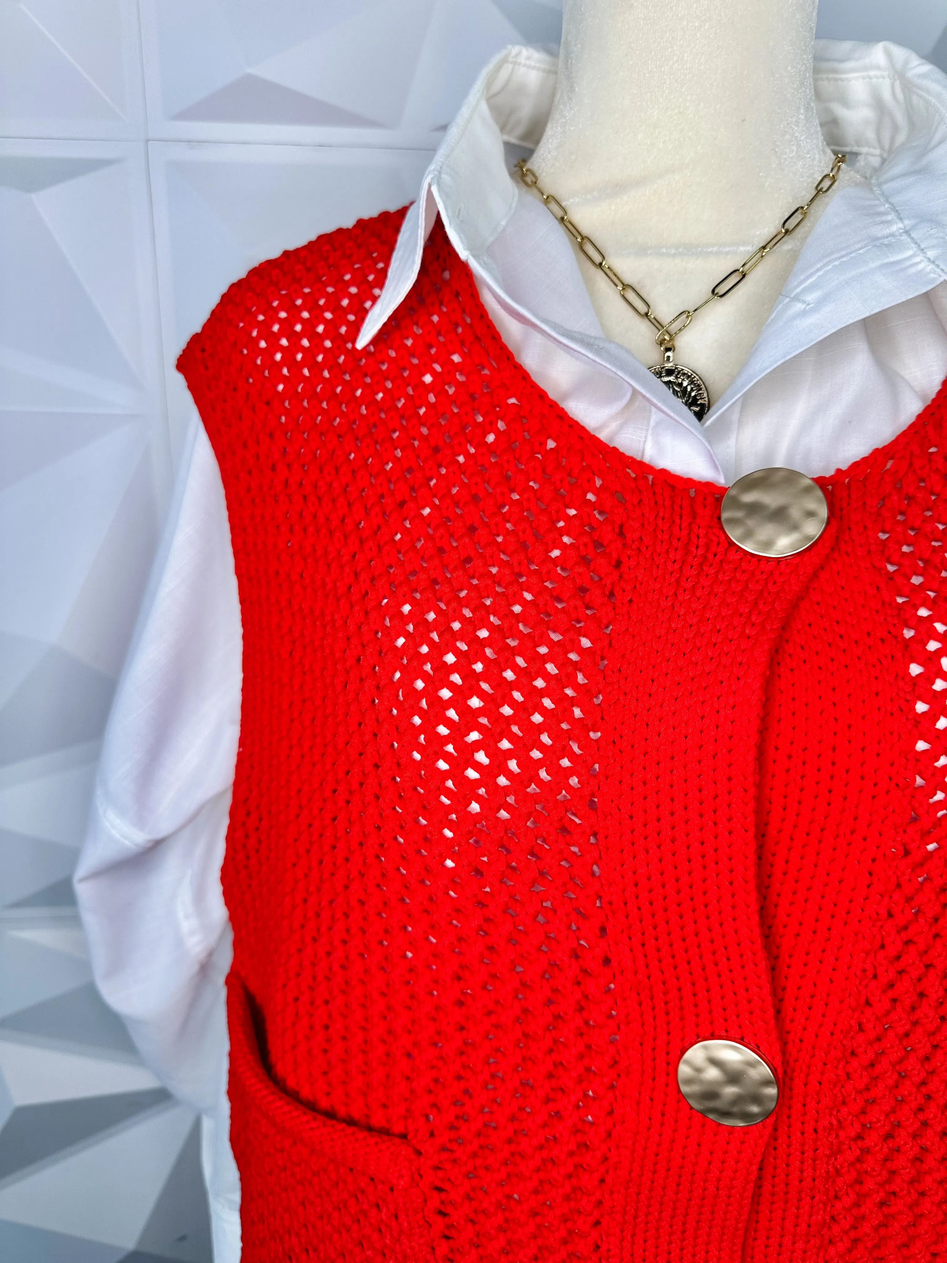 ROSE- Red sweater Knit vibrant red vest