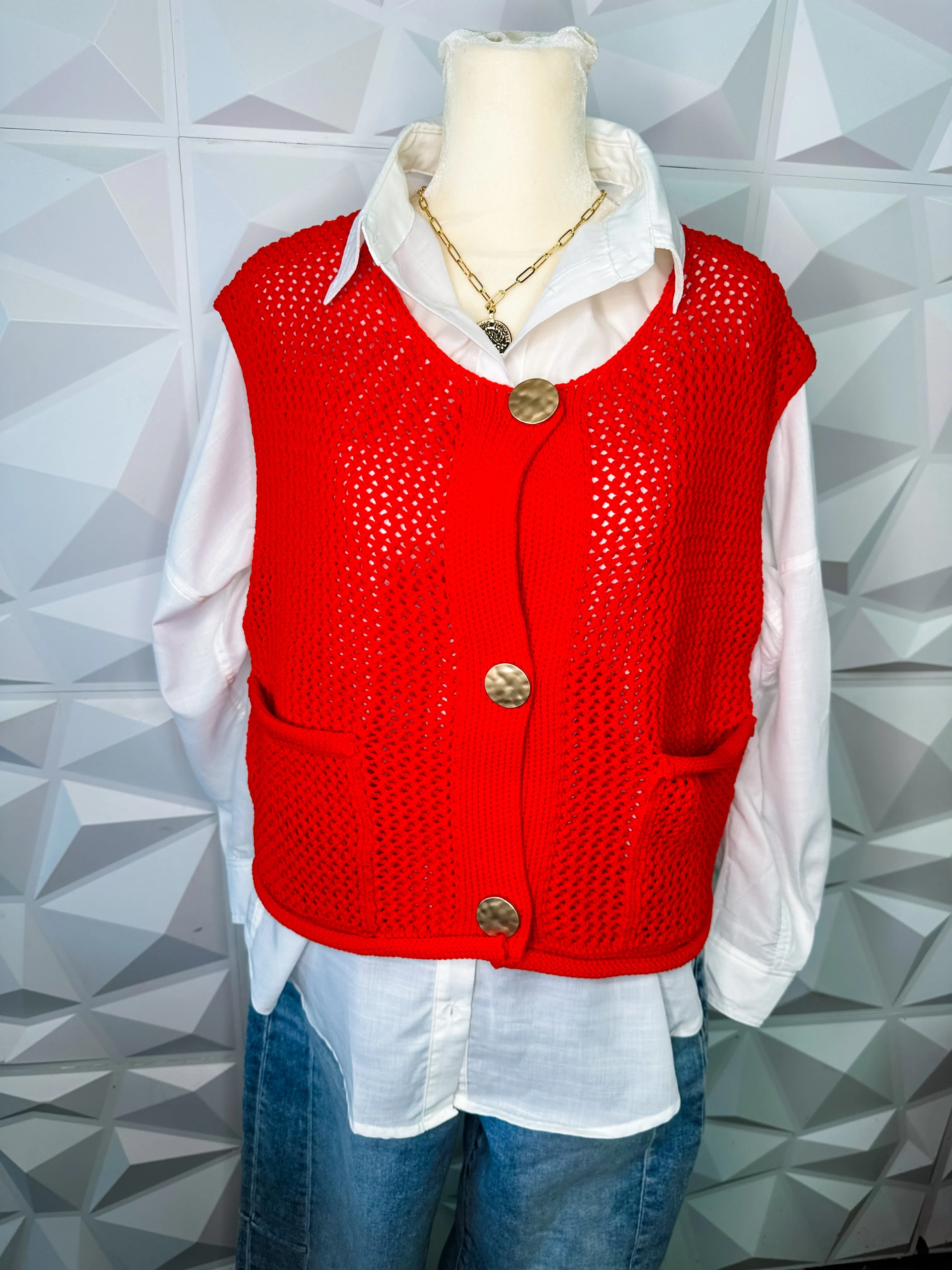 ROSE- Red sweater Knit vibrant red vest