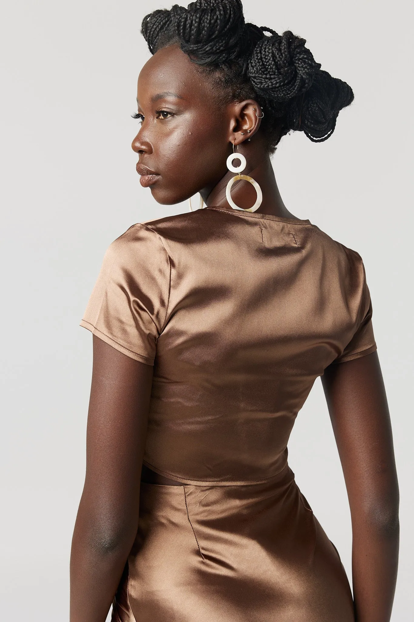 Shimmer Satin Skirt Chocolate