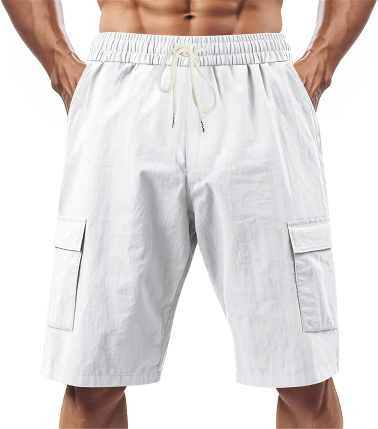Shorts Men Casual Summer Split Elastic Waist Regular Comfort Solid Color Straight Leg Slacks Running Tactical Shorts