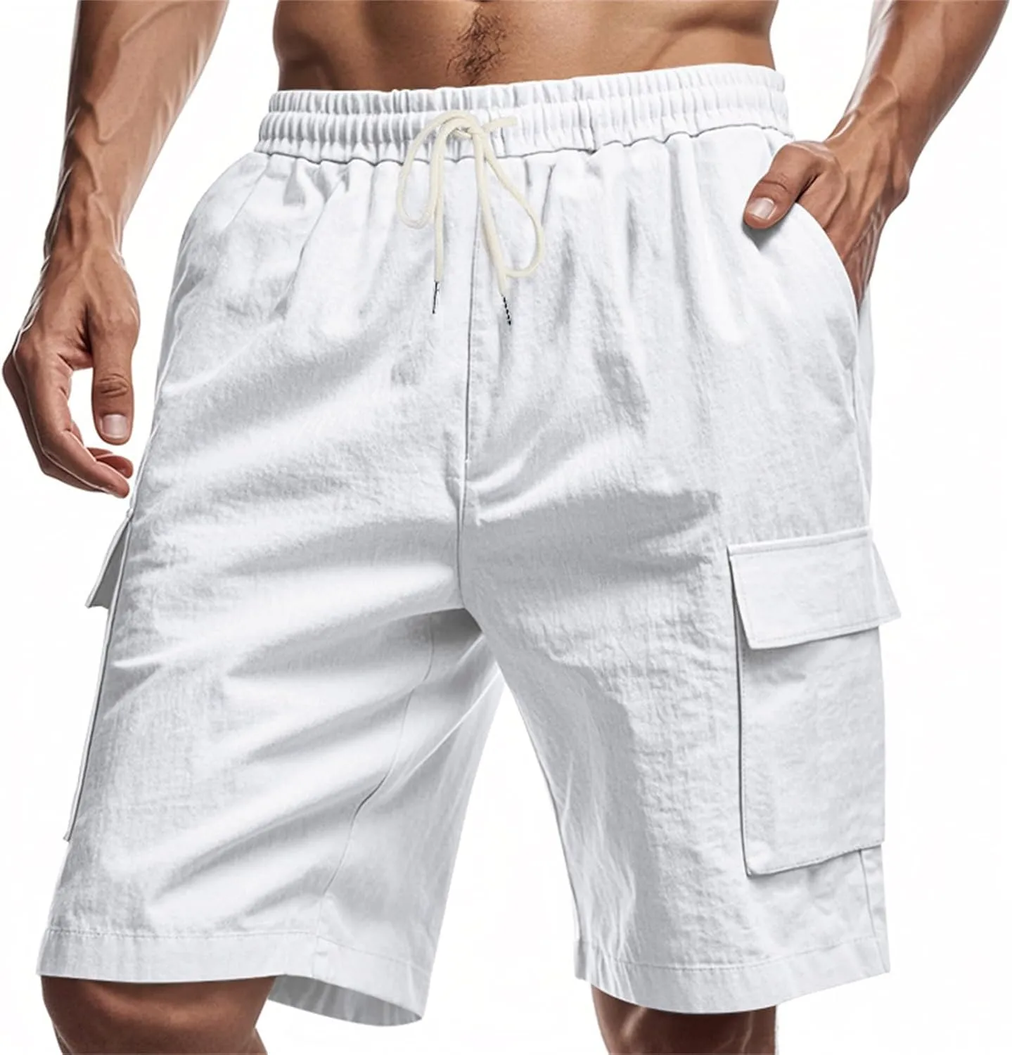 Shorts Men Casual Summer Split Elastic Waist Regular Comfort Solid Color Straight Leg Slacks Running Tactical Shorts