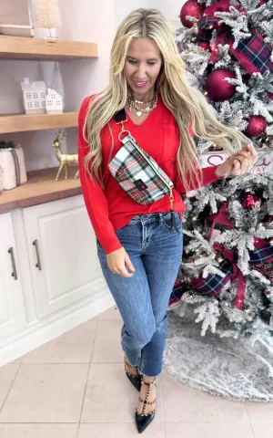 Simple and Perfect Red V-Neck Sweater Top