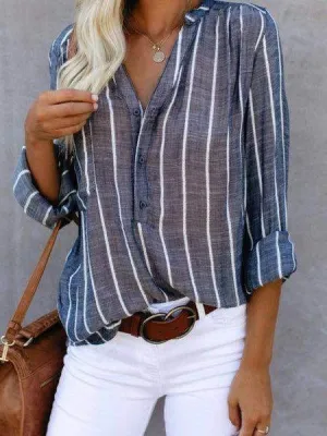 Simple Fashion Printed Striped Shirt Woman