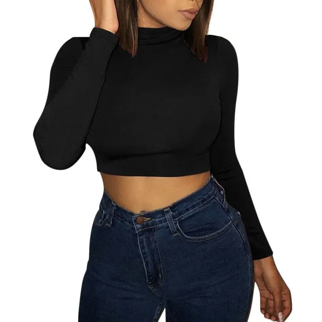 Simple Solid Long Sleeve Crop Tops