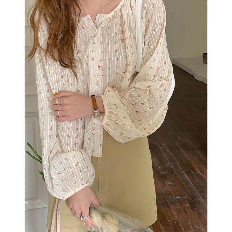 Single Breasted Shirt Delicate Vertical Striped Long Sleeve