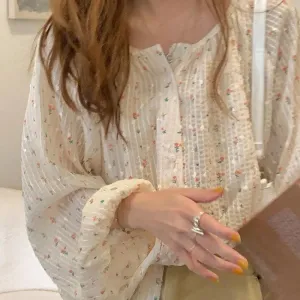 Single Breasted Shirt Delicate Vertical Striped Long Sleeve