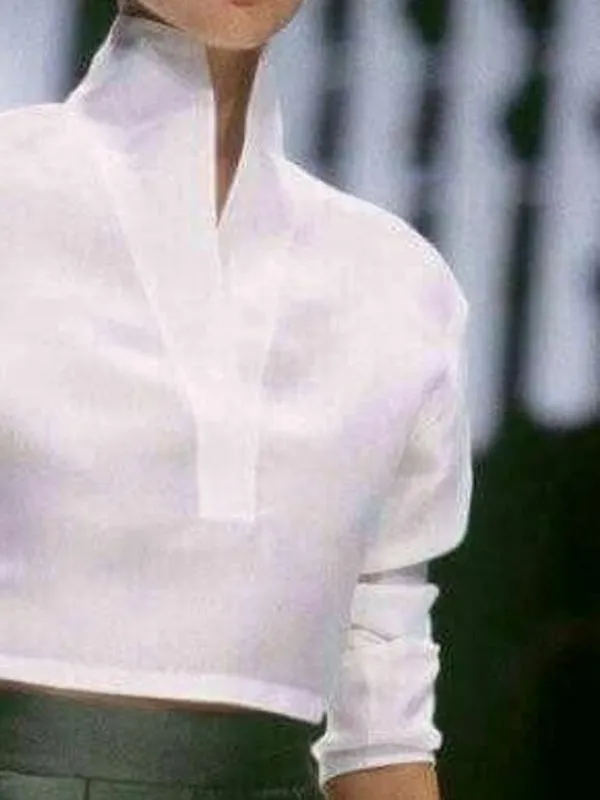 Solid Color Long Sleeves Loose High Neck Blouses&Shirts Tops