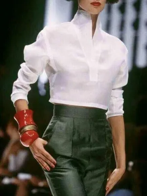 Solid Color Long Sleeves Loose High Neck Blouses&Shirts Tops