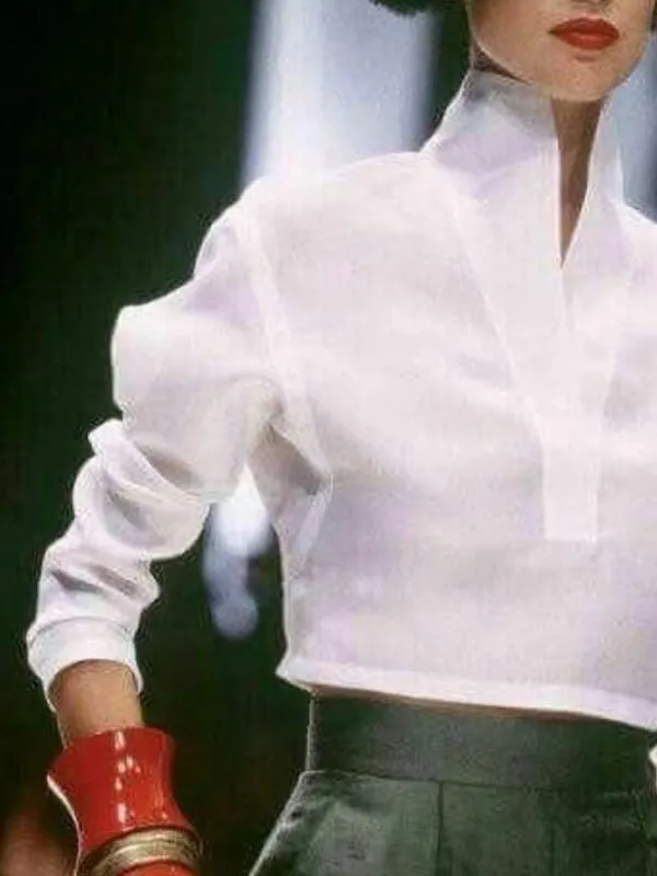 Solid Color Long Sleeves Loose High Neck Blouses&Shirts Tops