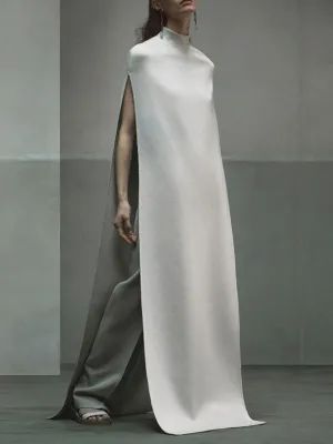 Solid Color Split-side Loose Sleeveless High Neck Cover-Ups Tops Cape
