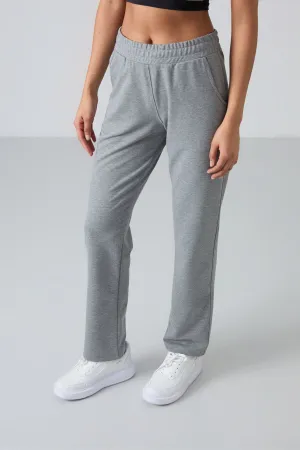 TMY Gray Melange High Waist Pocketed Comfort Fit Classic Leg Women's Sweatpants - 94584 - Avilés