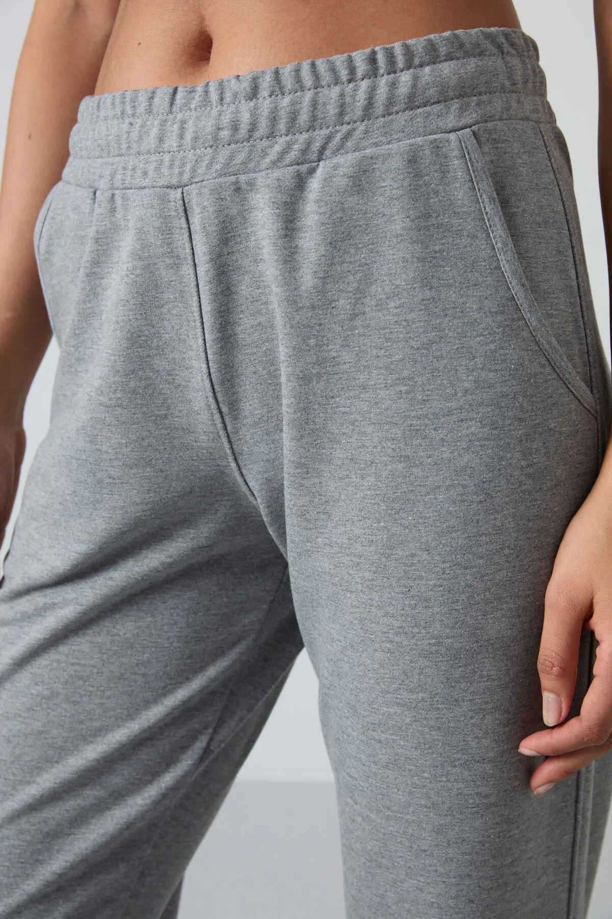 TMY Gray Melange High Waist Pocketed Comfort Fit Classic Leg Women's Sweatpants - 94584 - Avilés