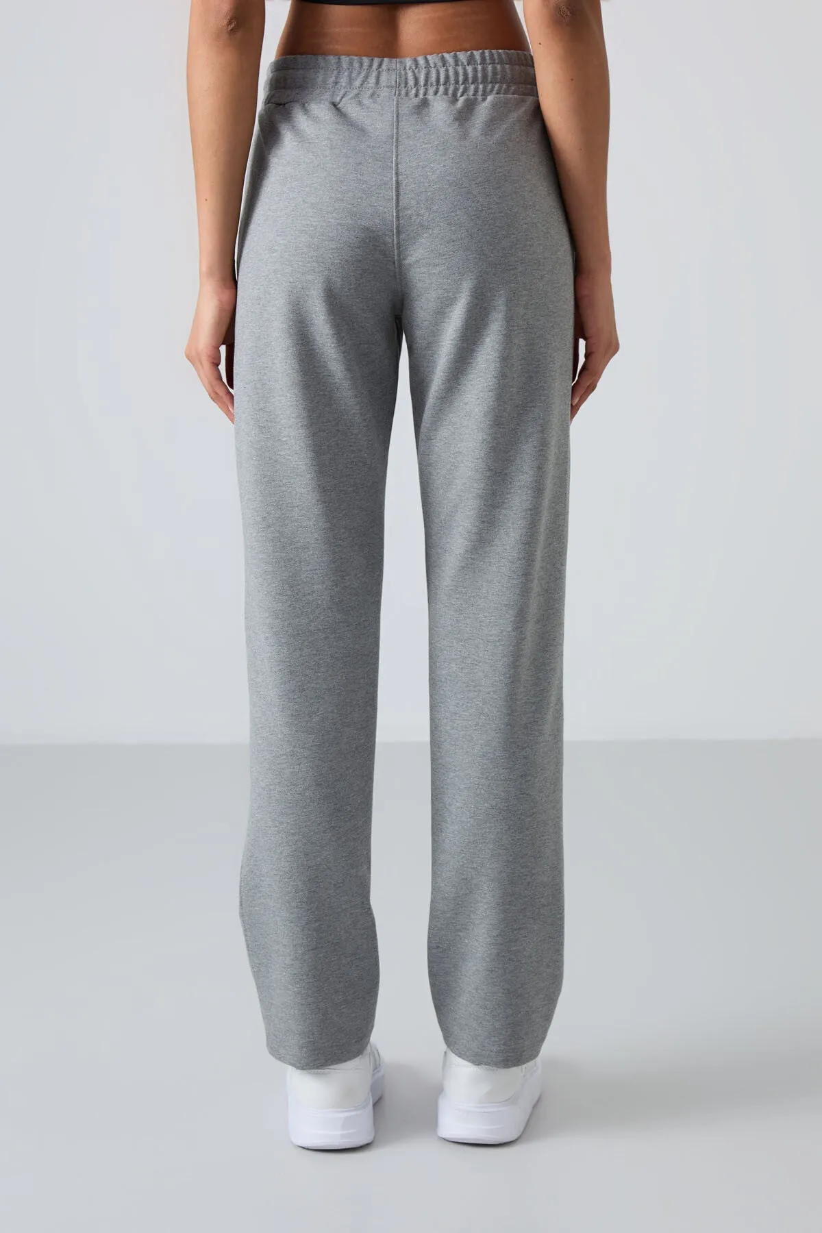 TMY Gray Melange High Waist Pocketed Comfort Fit Classic Leg Women's Sweatpants - 94584 - Avilés