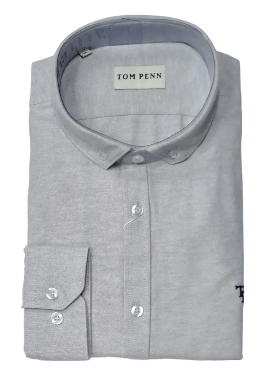 Tom Penn Long Sleeve Oxford Casual Shirt 330 - Silver