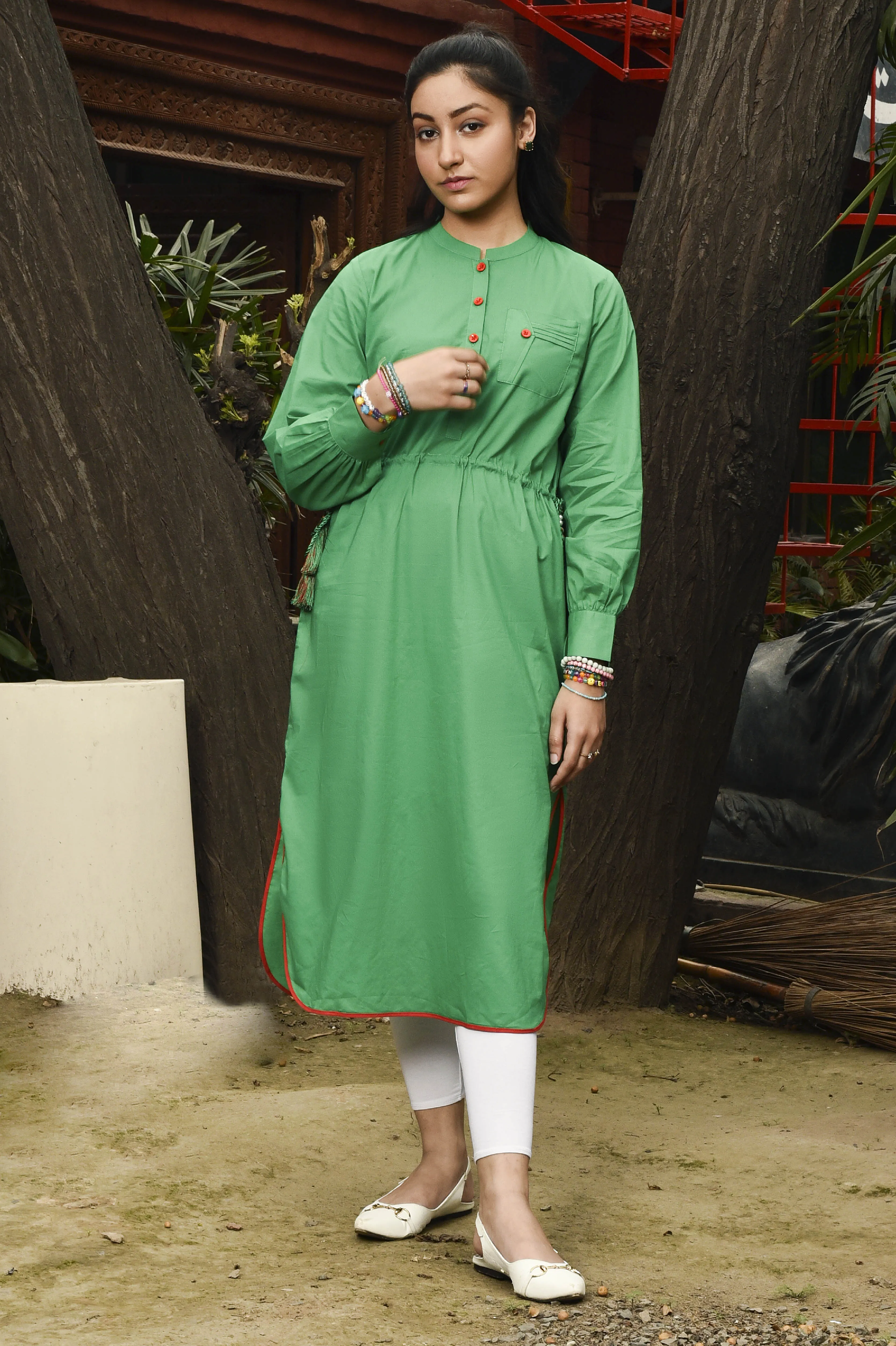 Vibrant Green Charm Sleeve Top