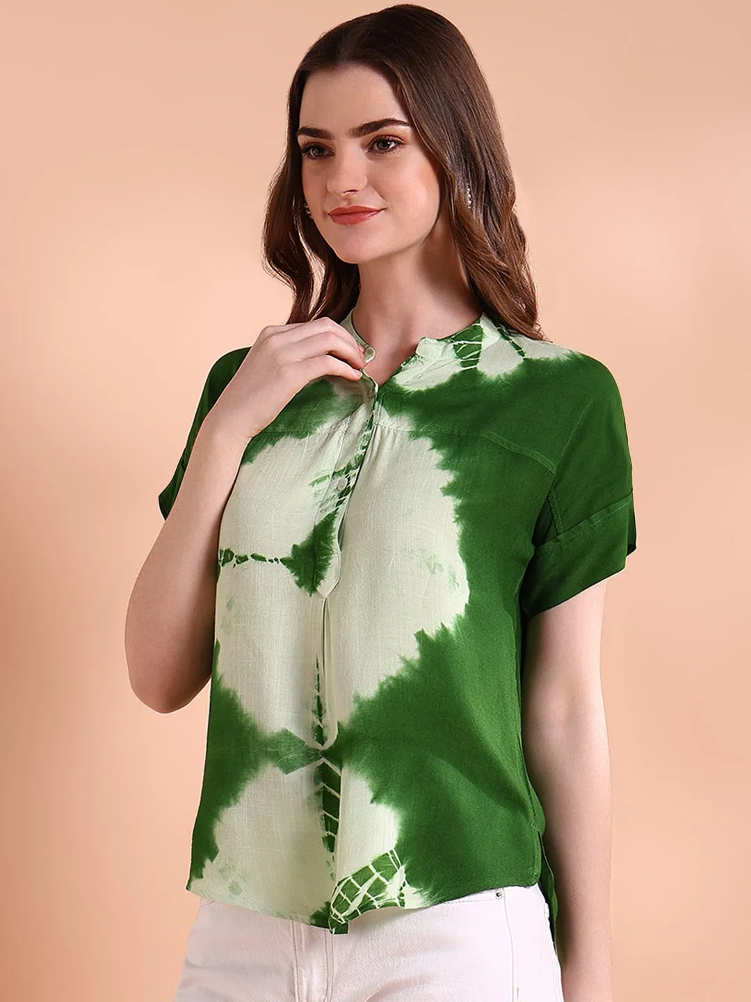 Vibrant Green Tie-Dye Everywhere Top In Soft Rayon