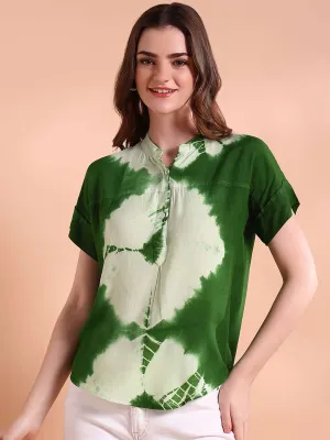 Vibrant Green Tie-Dye Everywhere Top In Soft Rayon