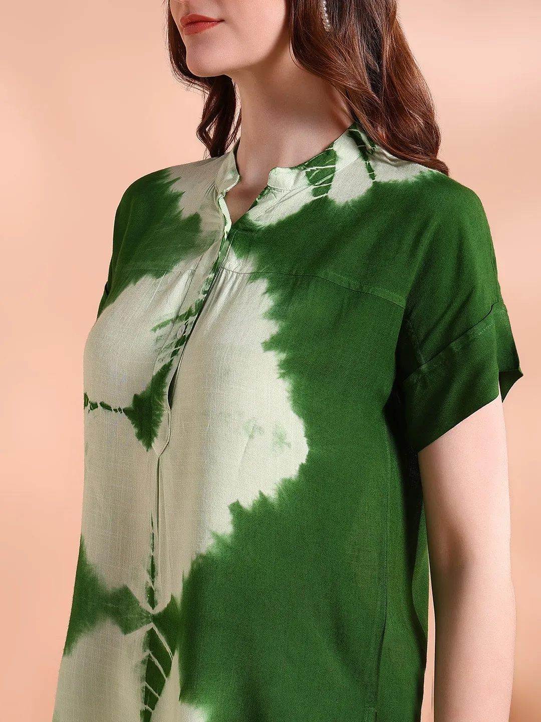 Vibrant Green Tie-Dye Everywhere Top In Soft Rayon