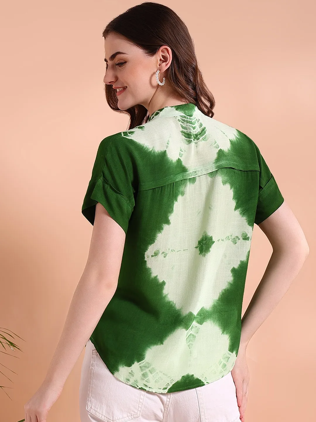 Vibrant Green Tie-Dye Everywhere Top In Soft Rayon