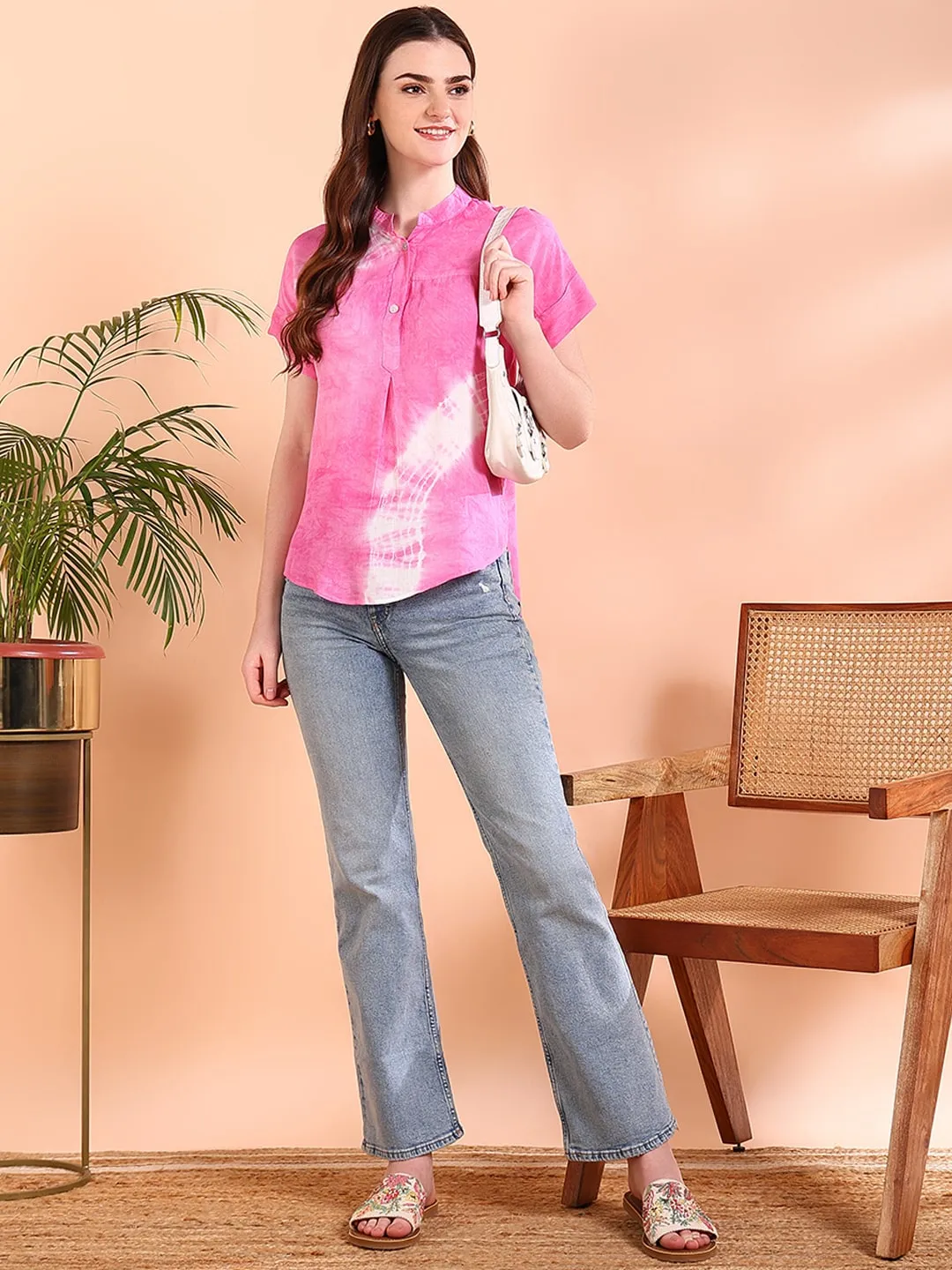 Vibrant Pink Tie-Dye Everywhere Top In Soft Rayon