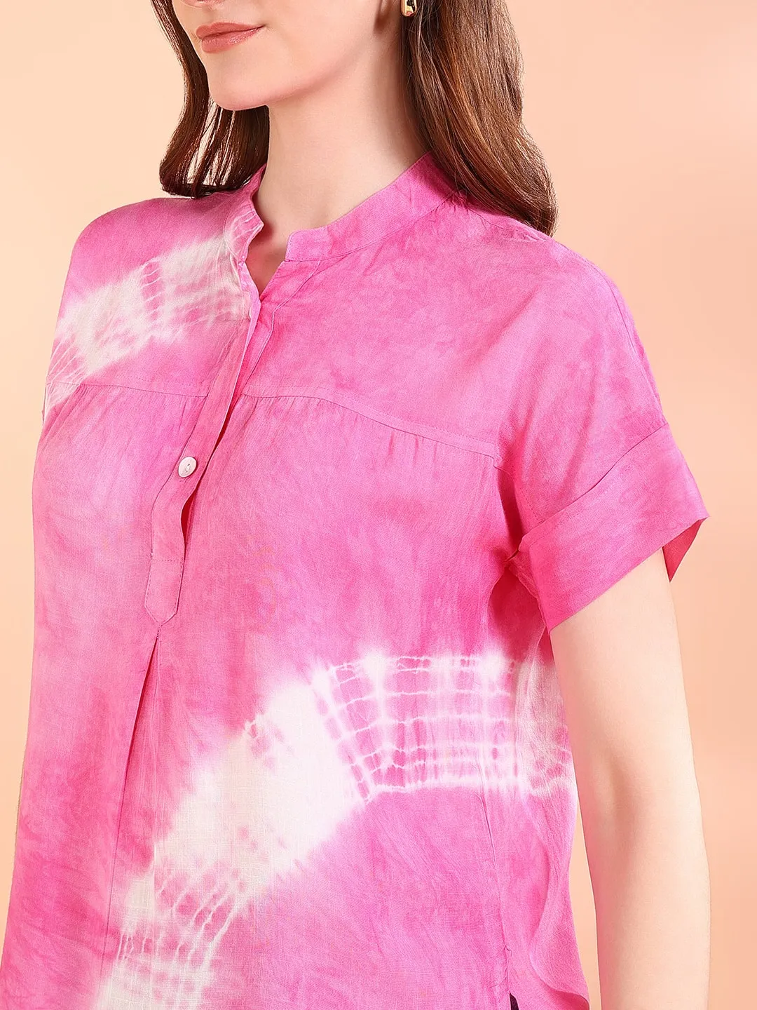 Vibrant Pink Tie-Dye Everywhere Top In Soft Rayon