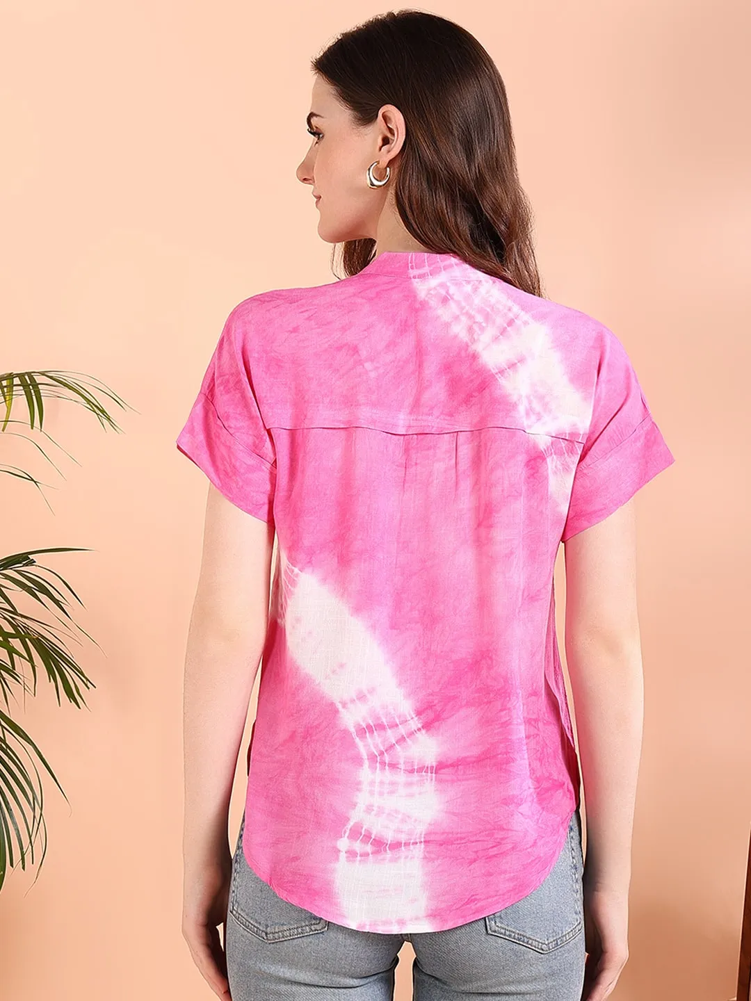 Vibrant Pink Tie-Dye Everywhere Top In Soft Rayon