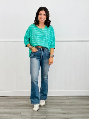 Vibrant Pistachio Striped Dolman Top (Reg.)