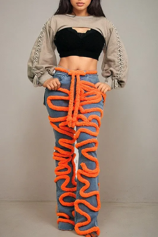 Vibrant Twist Denim Statement Jeans