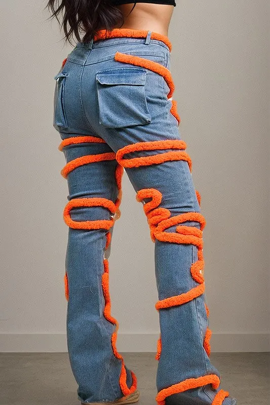 Vibrant Twist Denim Statement Jeans