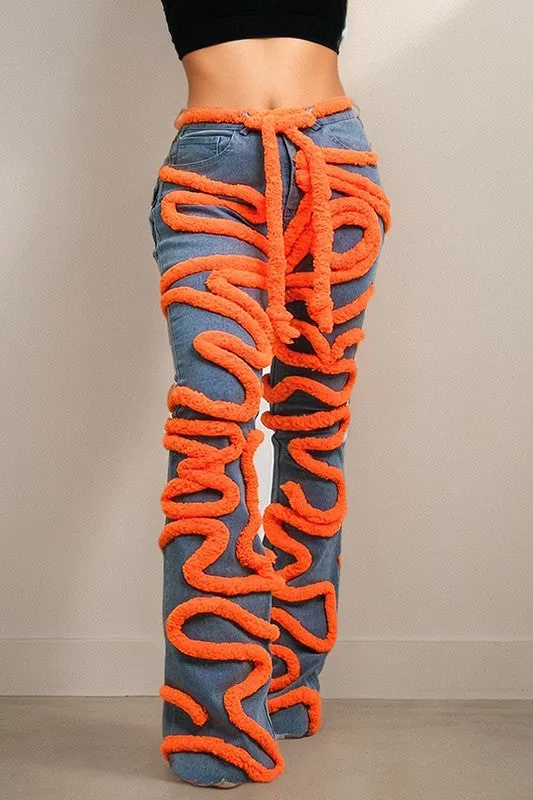 Vibrant Twist Denim Statement Jeans