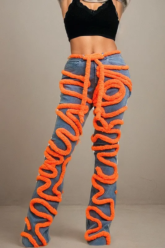 Vibrant Twist Denim Statement Jeans