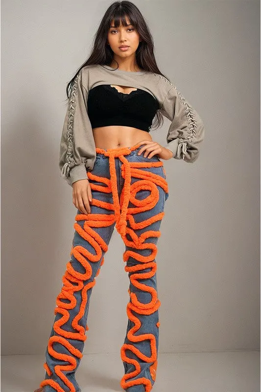 Vibrant Twist Denim Statement Jeans