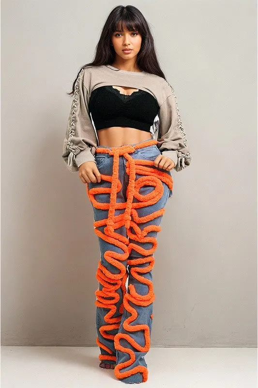 Vibrant Twist Denim Statement Jeans