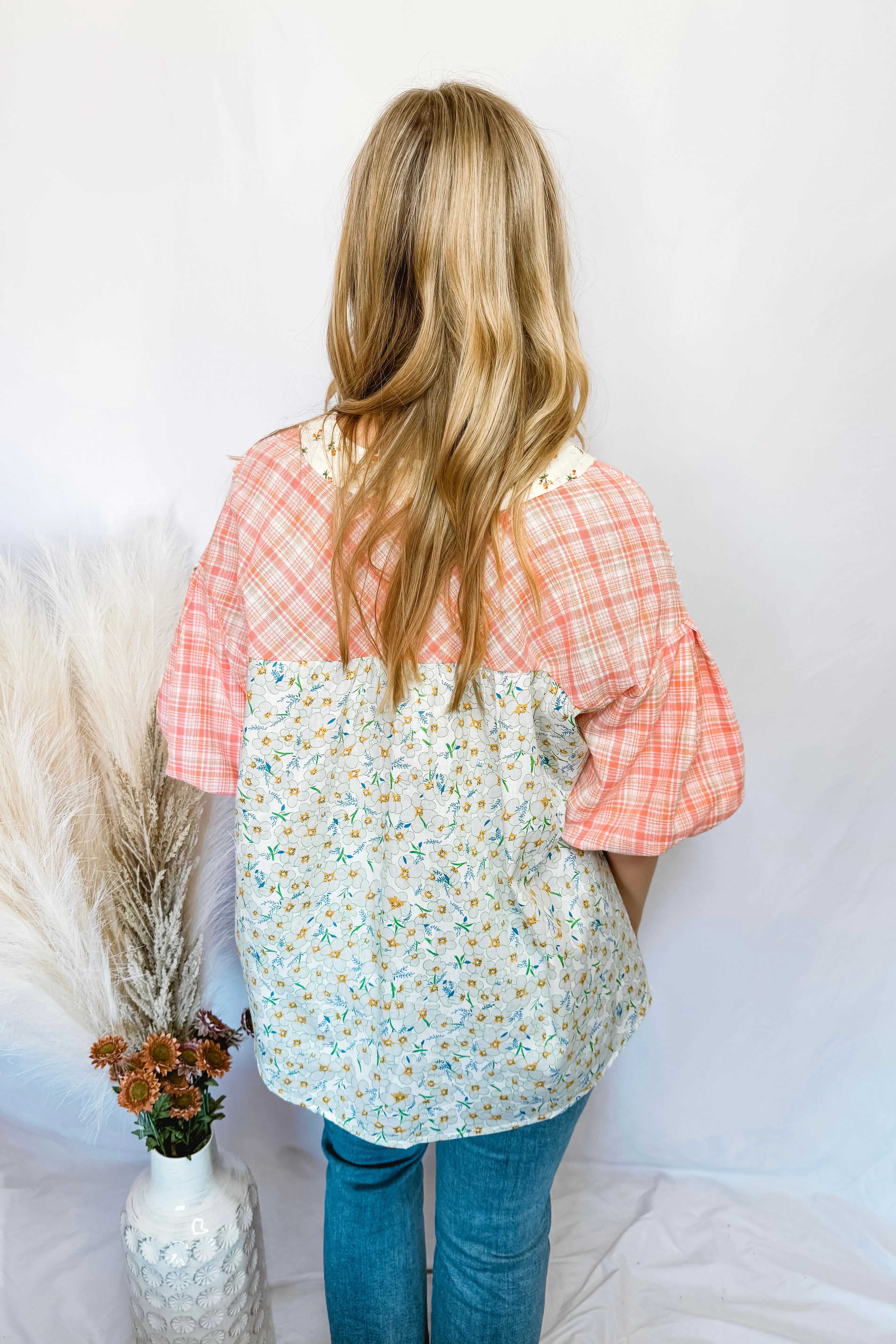 Vibrant Vibes Mixed Henley Top - Coral