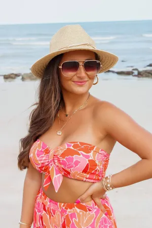 Vibrant Vibes Tie Front Bandeau Top - Coral Multi