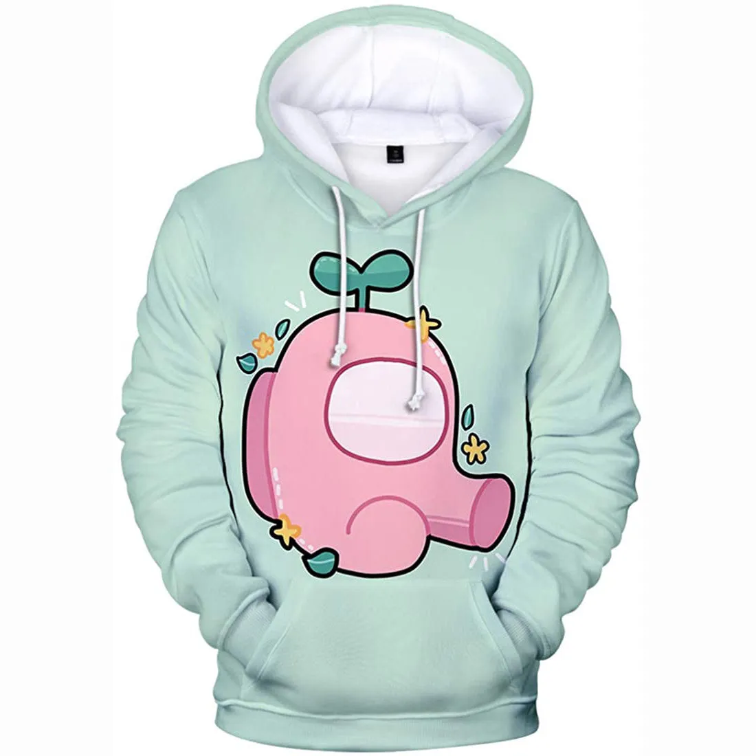 Video Game Among Us Hoodie - 3D Print Light Green Drawstring Pullover Hoodie