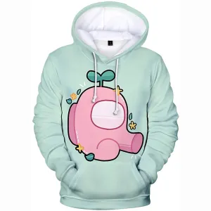 Video Game Among Us Hoodie - 3D Print Light Green Drawstring Pullover Hoodie